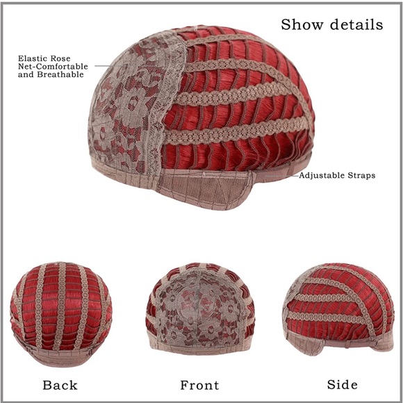 Long Wavy Wine Red Wigs Pink Skunk Stripe Synthetic Wig Middle Part Curly Wavy - Picture 4 of 11